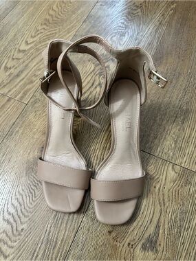 MICHAEL Shannon Blush Beige Ankle-Strap Block Heel Sandals